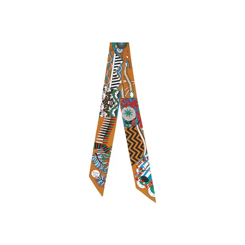 HERMES Silk Scarves Women's Caramel/Gold