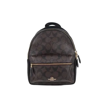 COACH Charlie PVC Backpacks Backpack Small Size Women's Black & Dark Brown Monogram