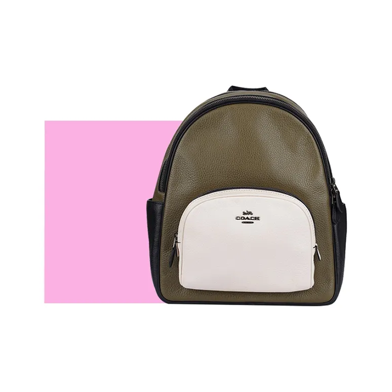COACH Court Leather Backpack Medium Size Olive Green & White-4