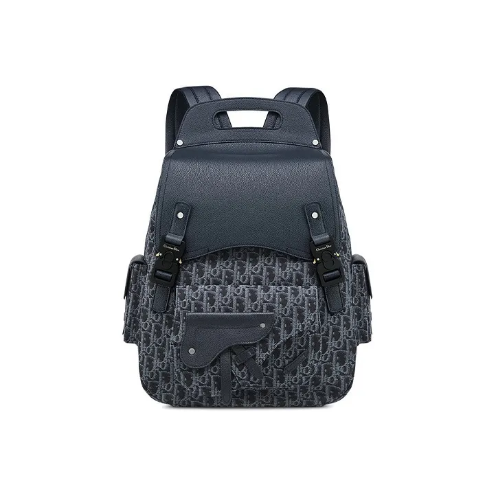 DIOR Saddle Calfskin Backpack Unisex Dark Blue-0