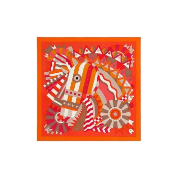 HERMES Celebration Steed Silk Scarves Women's Orange Vermilion