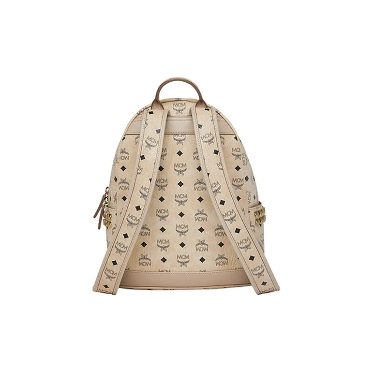 MCM Stark Backpack Visetos Side Studs Beige-3