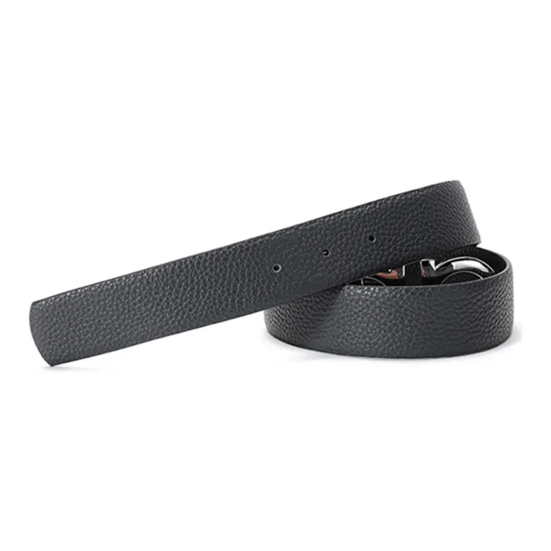 FERRAGAMO Cowhide Board Buckle Double-Sided Belt Leather Belts Women's Gray Blue Black Width: 3.2CM-4