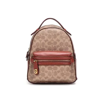 COACH Campus Canvas With Leather Backpack Small Size Women's Red Brown