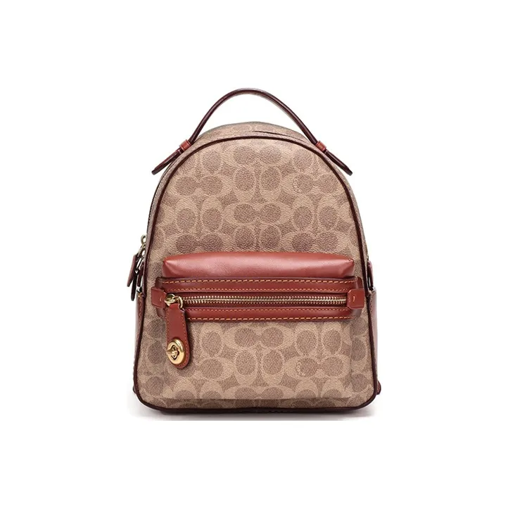 COACH Campus Canvas With Leather Backpack Small Size Women's Red Brown-0