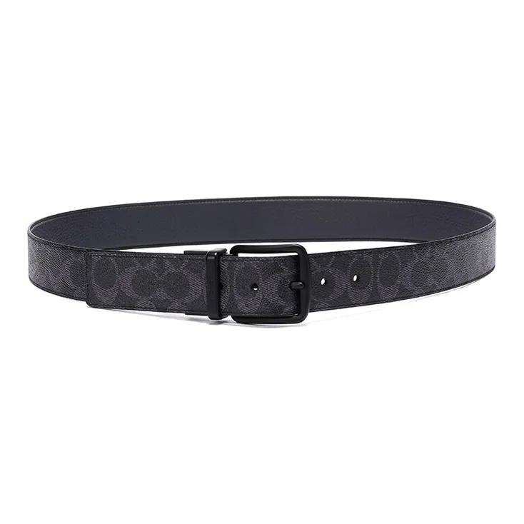COACH Coated Canvas With Button Closure Double-Sided Leather Belts Men's Black 3.7cm-1