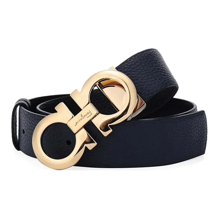 FERRAGAMO Cow Leather Belts Women's Dark Blue Black Width 3.5cm-1