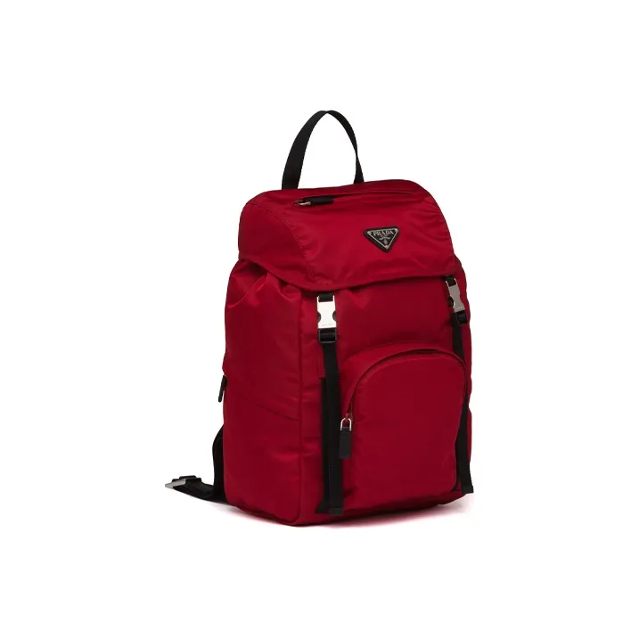 PRADA Nylon Double-Shoulder Backpack Unisex Red Black-1