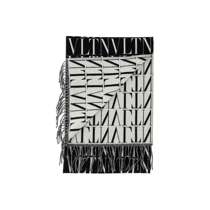 Valentino Monogram Jacquard Fringed Scarf-1