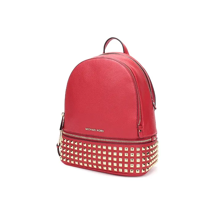 MICHAEL KORS Rhea Zip Cow Leather Backpack Medium Size Women's Bright Red-1