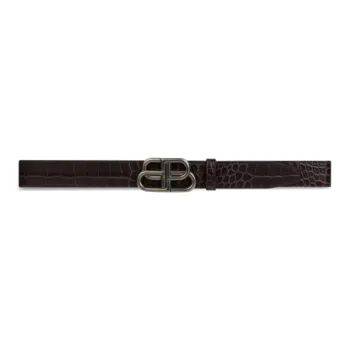 Balenciaga Semi-Matte Black Crocodile Pattern Embossed Large Size Unisex 4.6 Cm Wide