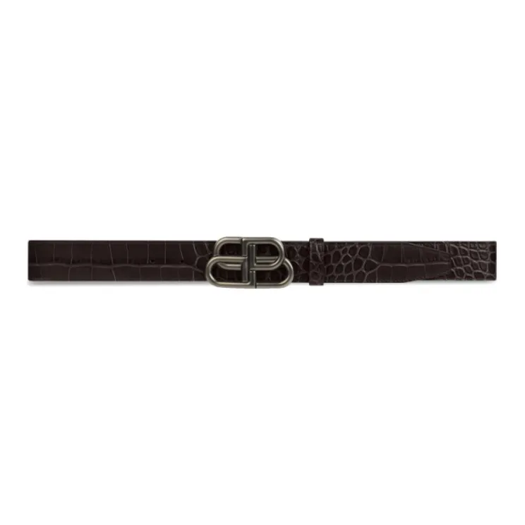 Balenciaga Semi-Matte Black Crocodile Pattern Embossed Large Size Unisex 4.6 Cm Wide-0