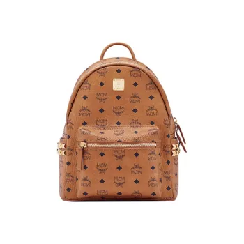 MCM Stark Visetos Coated Canvas Backpack Small Size Unisex Cognac