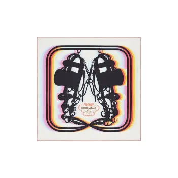 HERMES Silk Scarves Unisex Cream/Black/Neon Pink