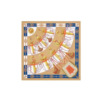 HERMES Silk Scarves Women's Camel/Indigo/Antique Gold
