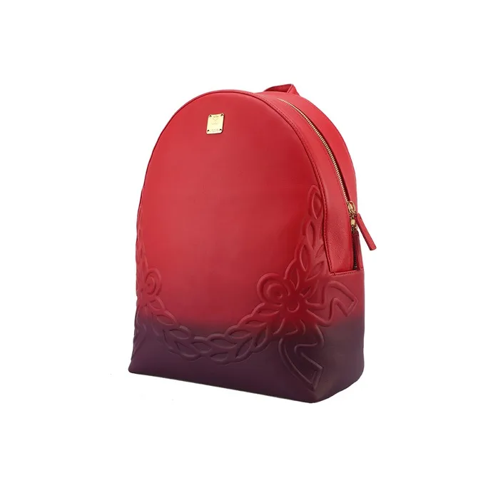 MCM Leather Cow Leather Brogues Backpack Women's Violet Gradient Red-1