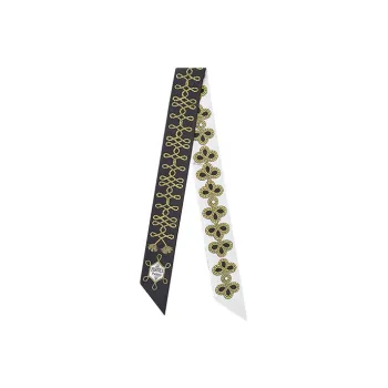 HERMES Small Silk Scarves Women's Black White Gold