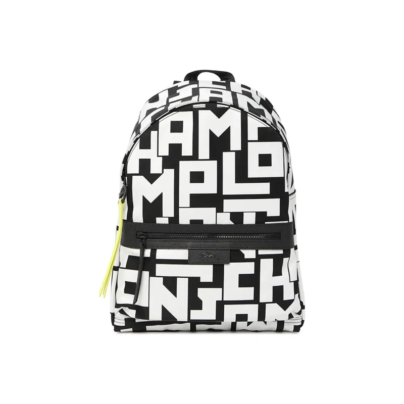 LONGCHAMP Polyamide Canvas Fabric Backpack Small Size Women's Black White Multicolor-0