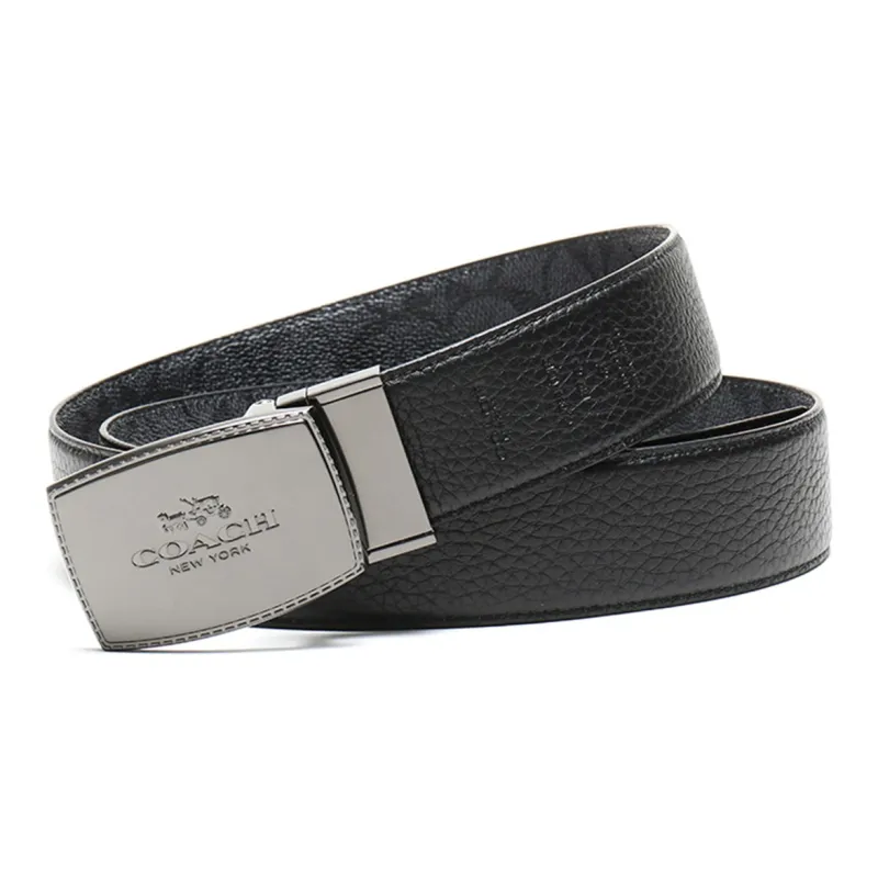 COACH Canvas Leather Belts Men's Carbon Gray Black Width 3.7cm-3