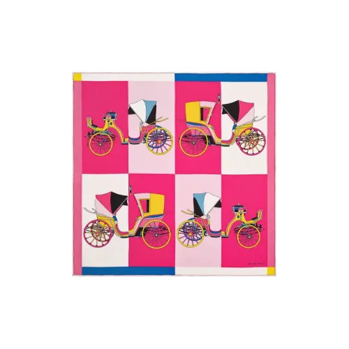 HERMES Silk Scarves Women's Pink/Light Pink/Fluorescent Yellow