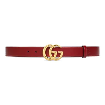 GUCCI Shiny Double G Buckle Leather Red Leather Belts Unisex Width: 3cm