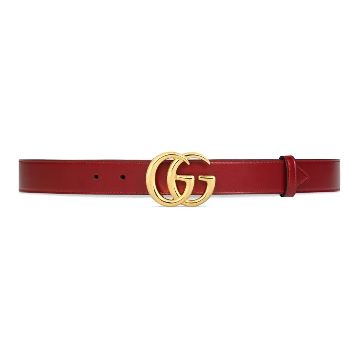 GUCCI Shiny Double G Buckle Leather Red Leather Belts Unisex Width: 3cm-0