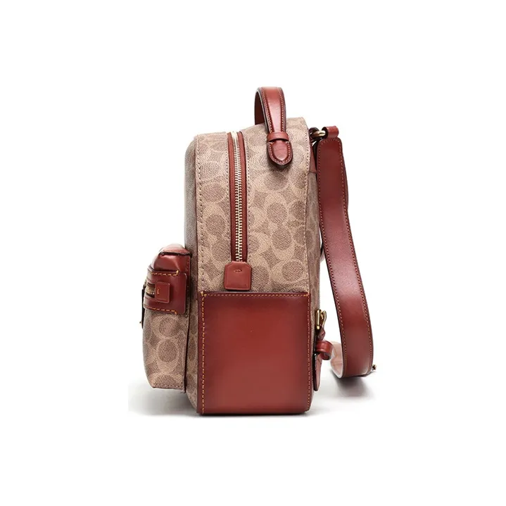 COACH Campus Canvas With Leather Backpack Small Size Women's Red Brown-2