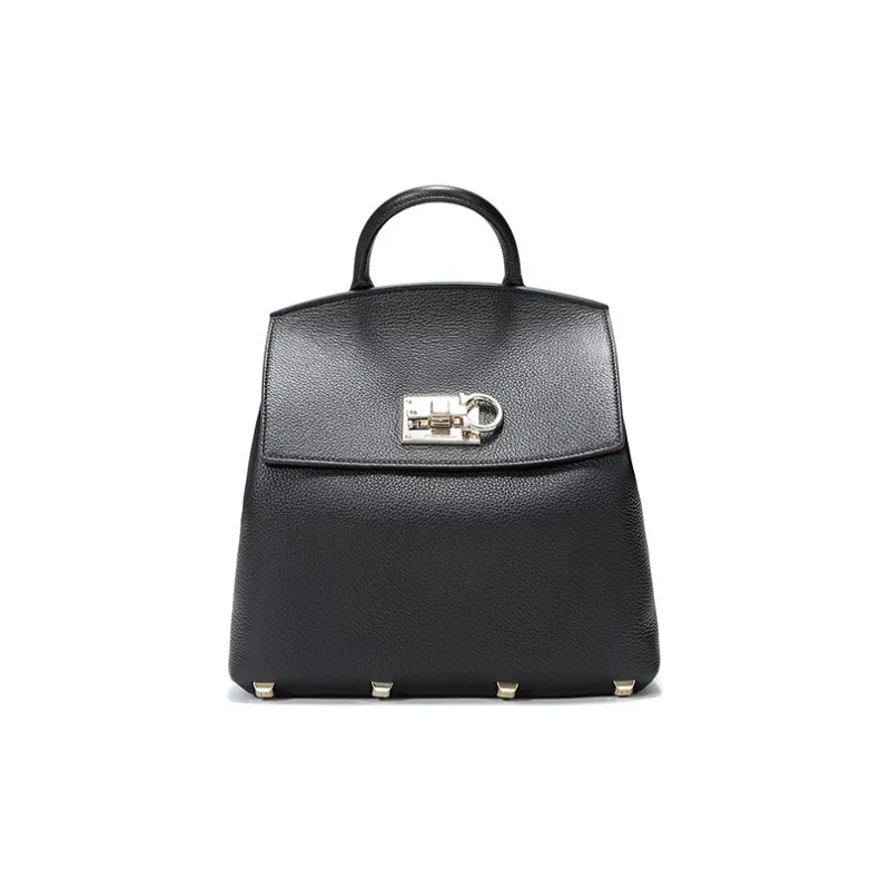 FERRAGAMO Cow Leather Handheld Backpack Women's Black-0