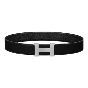 HERMES Togo Calfskin Double Sided Leather Belt Leather Belts Men's Black 3.8cm