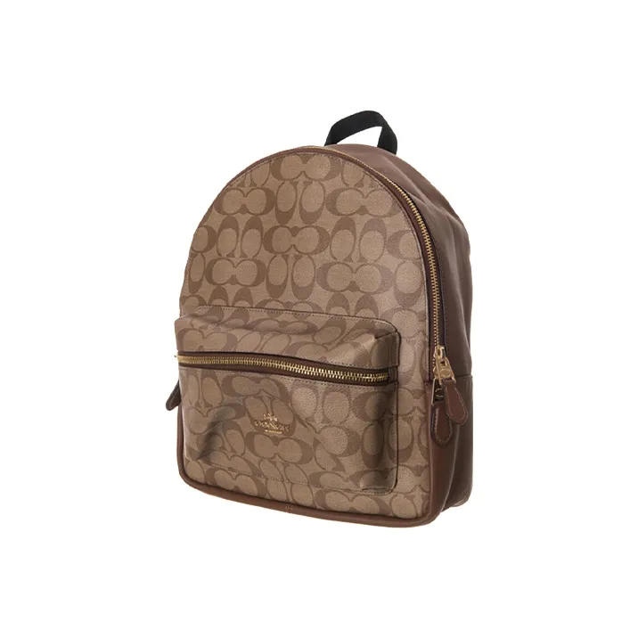 COACH Charlie PVC Backpack Medium Size Women's Khaki & Brown-1