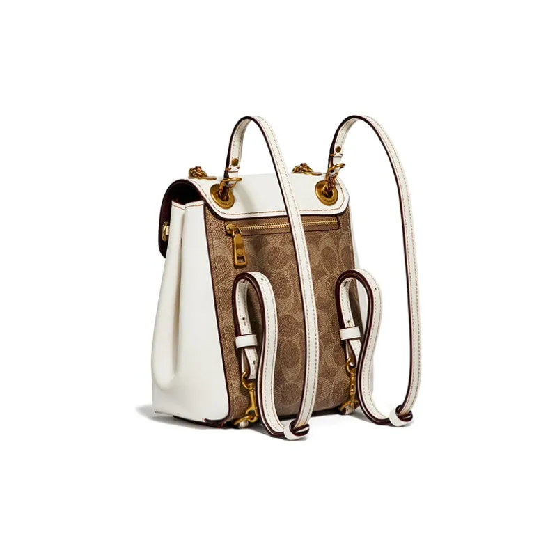 COACH Parker Leather Backpack Mini Women's White/Deep Khaki-1