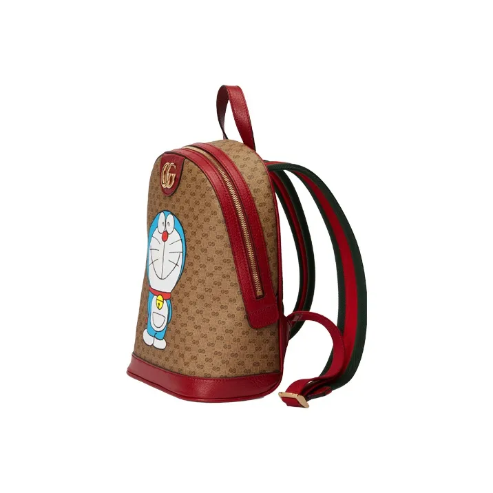 GUCCI Doraemon Collaboration Canvas With Leather Backpack Regular Unisex Ebony/Red-1