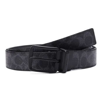 COACH Coated Canvas With Button Closure Double-Sided Leather Belts Men's Black 3.7cm