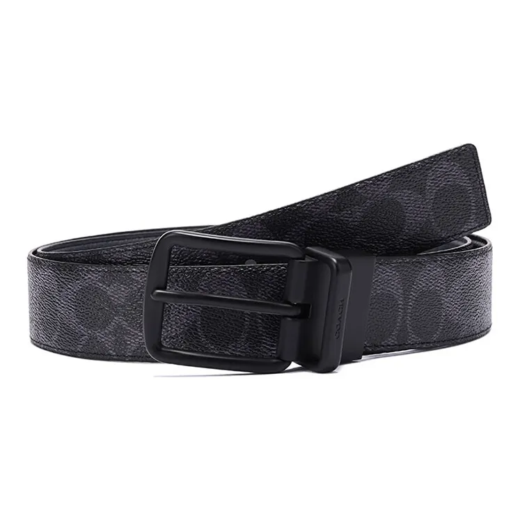 COACH Coated Canvas With Button Closure Double-Sided Leather Belts Men's Black 3.7cm-0
