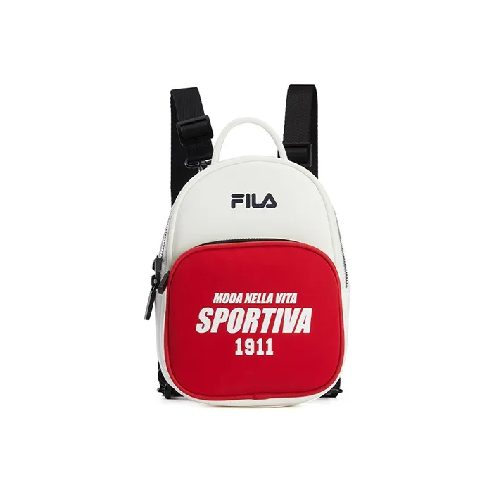 FILA PU Polyurethane Synthetic Leather Backpack Regular Women's Fluorescent Red-0