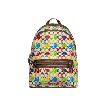 COACH X Bape Collaboration Academy Canvas Cowhide Backpack Large Size Unisex Brown