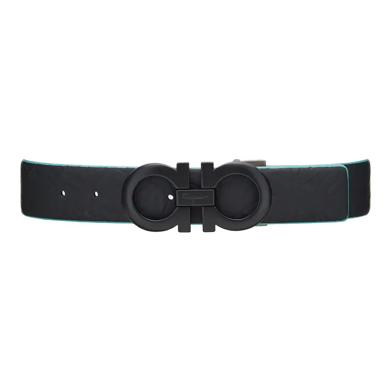 FERRAGAMO Smooth Buckle Leather Belts Men's Green Black-1