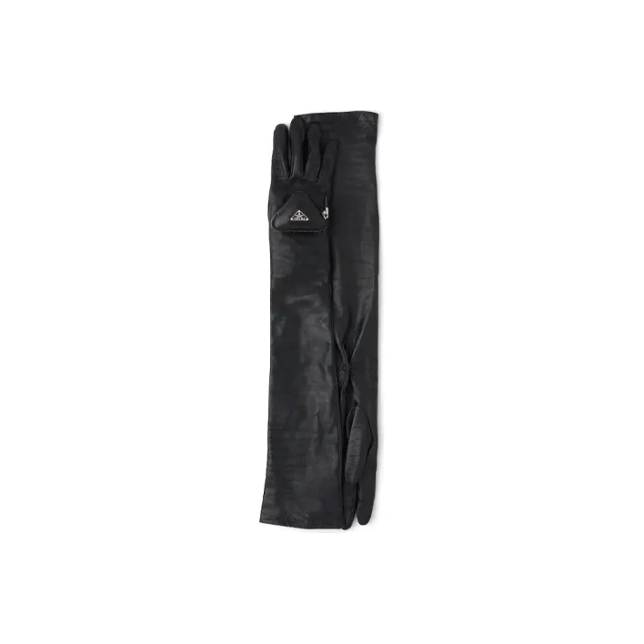 PRADA Triangle-Logo Zipped Pouch Long Gloves-0