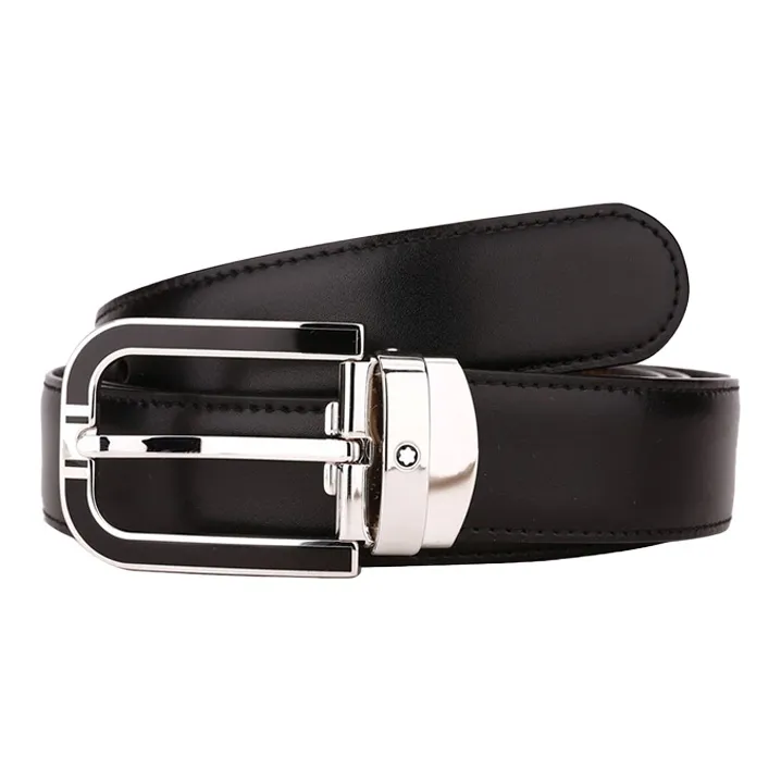 MONTBLANC Leather Belts Men's Black Brown 3cm-0