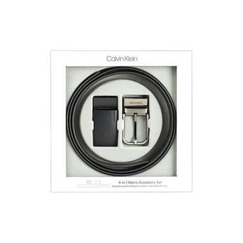 CALVIN KLEIN Men’s Leather Belt Wide 3cm Black/Silver
