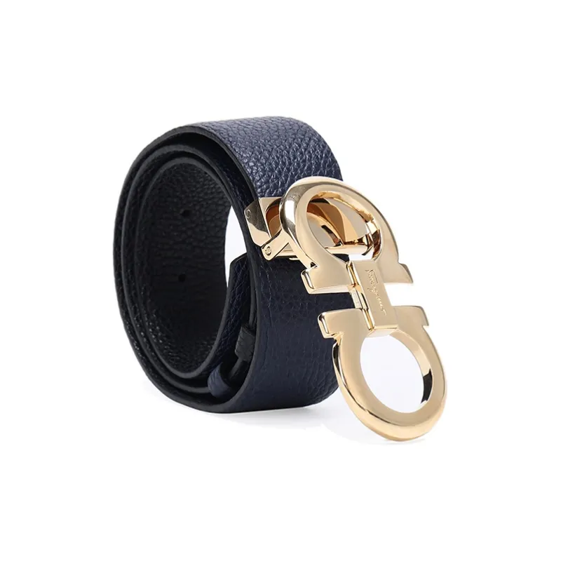 FERRAGAMO Cow Leather Belts Women's Dark Blue Black Width 3.5cm-2