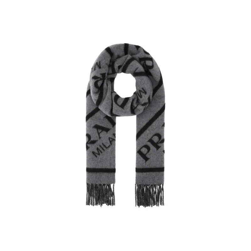 PRADA Knit Scarves Unisex Gray-0