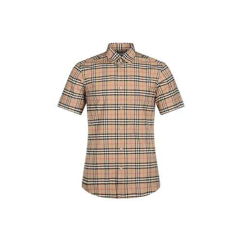 Burberry S/S Small Scale Check Stretch Cotton Shirt Archive Beige