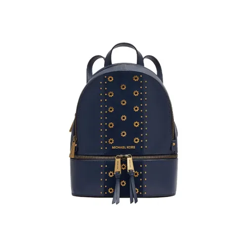 MICHAEL KORS Rhea Zip Cow Leather Backpack Medium Size Women's Marine Blue