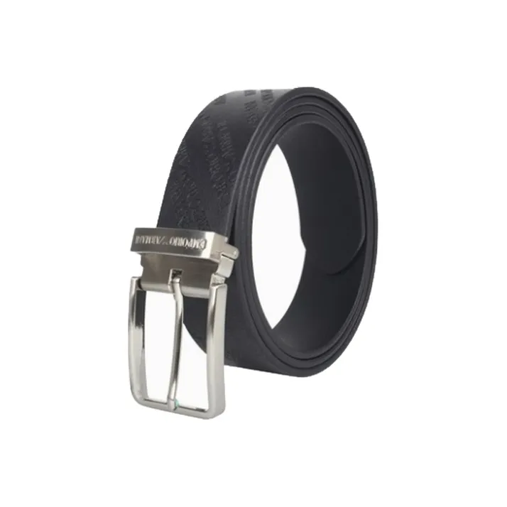 EMPORIO ARMANI Brand Logo Embossed Pin Buckle Leather Belts Men's Black Width 3.3cm-1