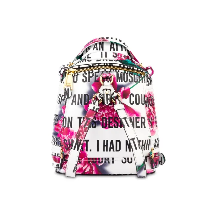 MOSCHINO Sheepskin Backpack Small Size Women's White Rose Red-2