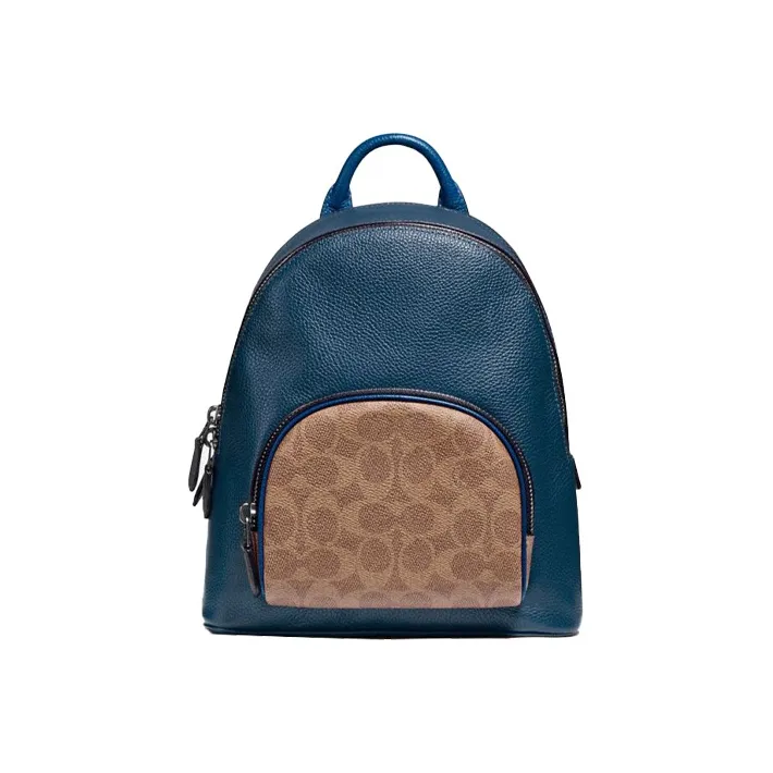 COACH Carrie Cow Leather Backpack Women's Blue Brown-0
