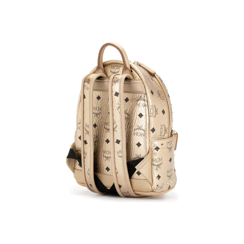 MCM Stark Visetos Leather Handbag, Backpack, Backpack Women's Gold-3