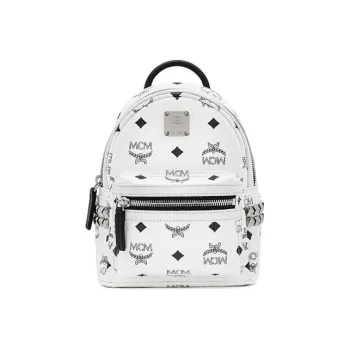 MCM Stark Visetos Cow Leather One Shoulder Crossbody Backpack Extra Mini Women's Black White