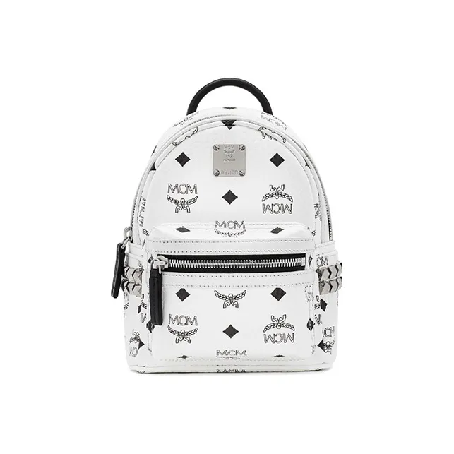 MCM Stark Visetos Cow Leather One Shoulder Crossbody Backpack Extra Mini Women's Black White-0